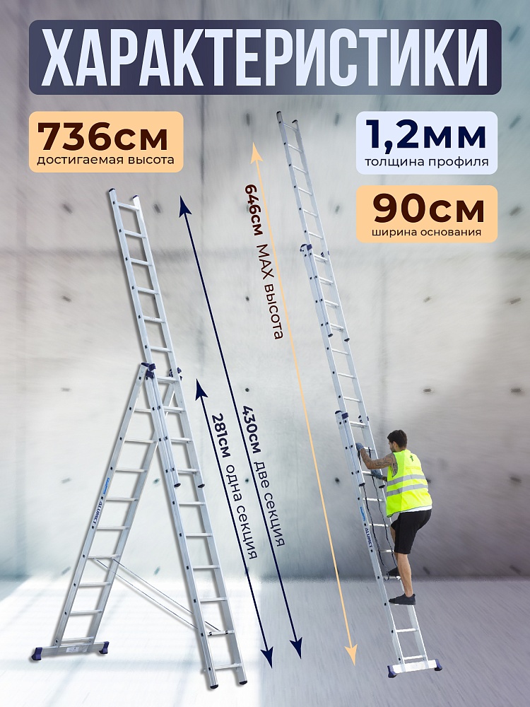 Лестница трехсекционная Alumet Ал 5310 фото 2