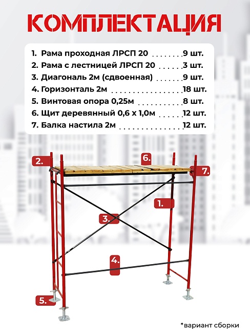 Леса строительные рамные ЛРСП 20 комплект 6x6 м фото 4