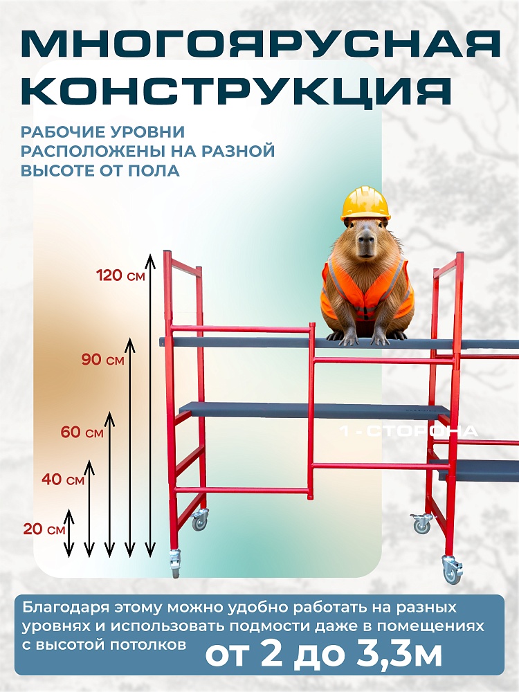 Подмости двухсекционные складные малярные многоярусные на колесах Промышленник H120 фото 2
