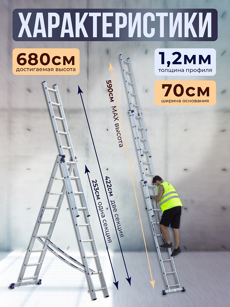 Лестница трехсекционная Alumet Ал 5309 фото 2