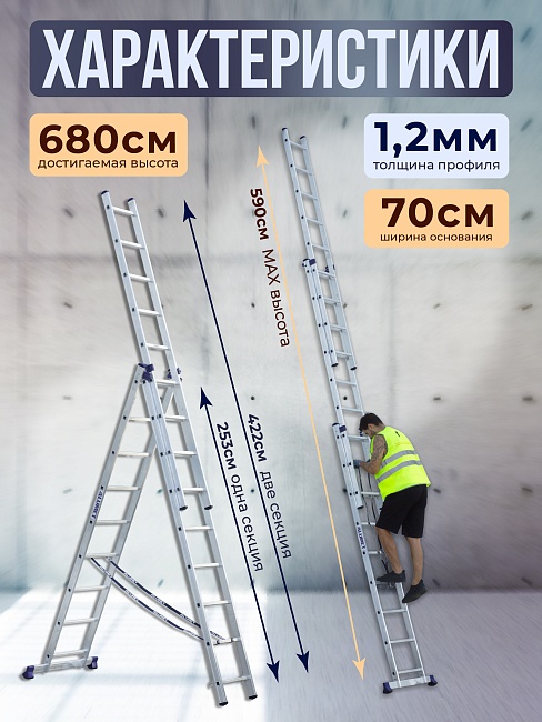 Лестница трехсекционная Alumet Ал 5309 фото 2