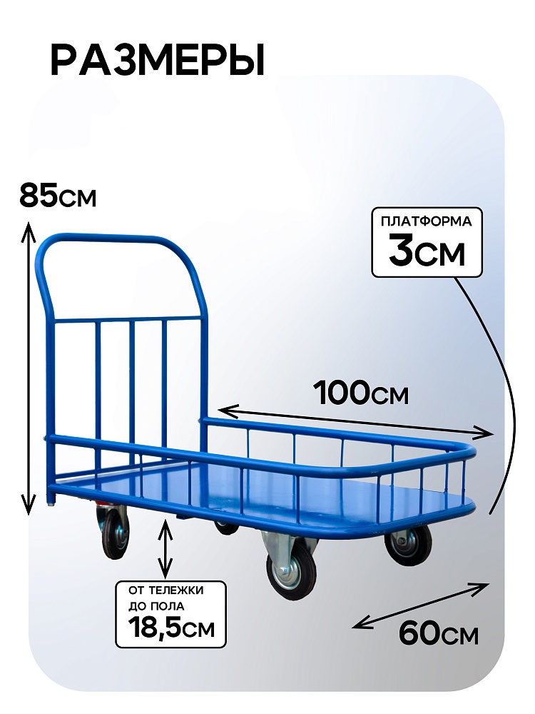 Платформенная тележка Промышленник 1000х600 ПБМ-6.10 125 ммс бортиком фото 2